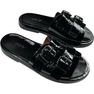 Marsell Double Buckle Patent Leather Black Slides Size 38.5